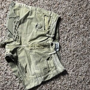 Distressed Olive Green Denim Shorts